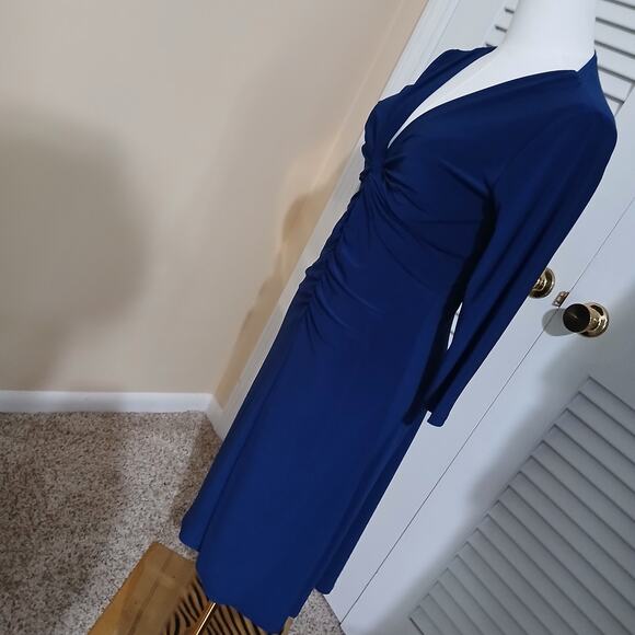 Laundry by Shelli Segal Small Royal Blue Long-Sleeved Ruched V Neck Dress A Line - Picture 5 of 10